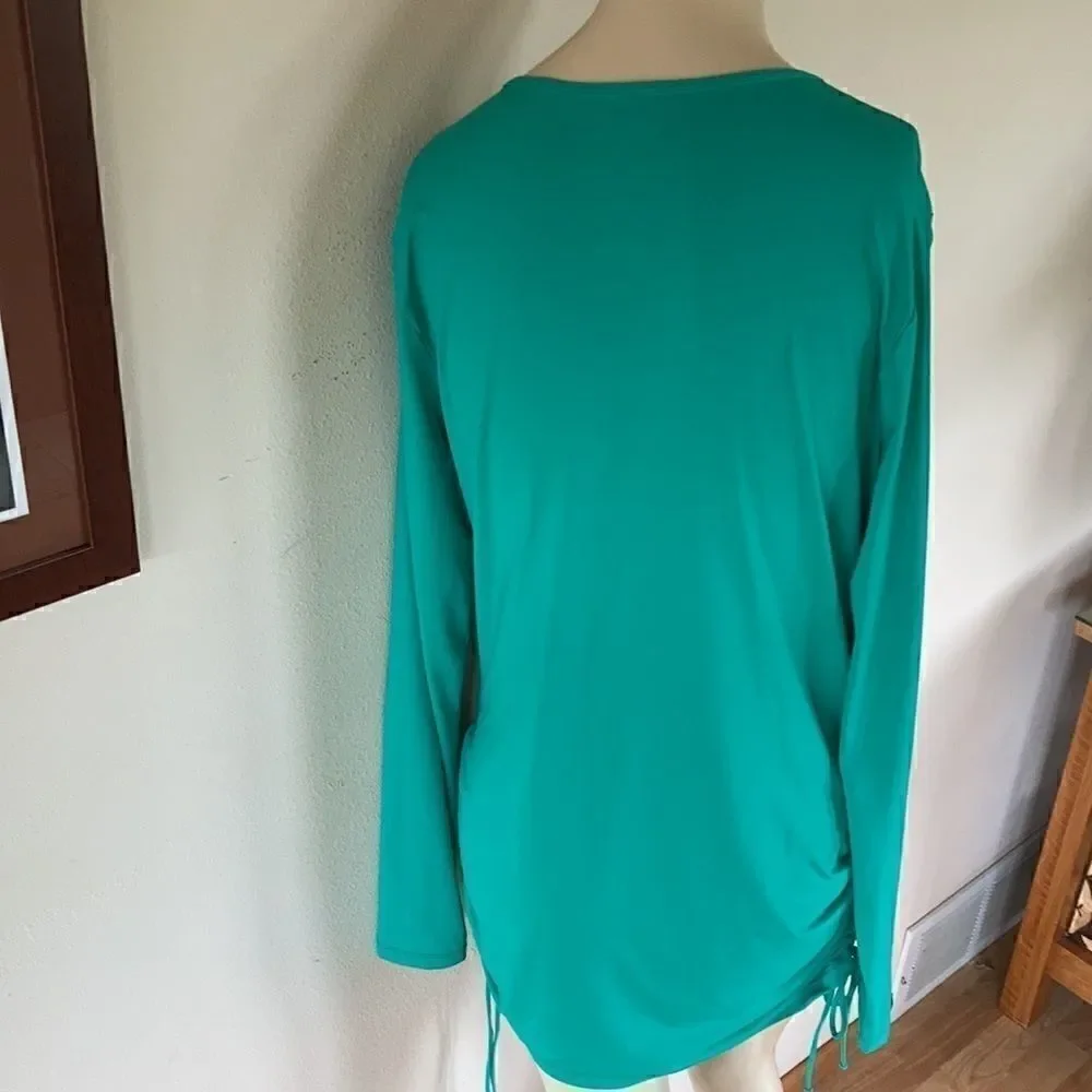 Land’s End Plus Regular Sizes Coverup Ruched Rashguard tunic Green Various